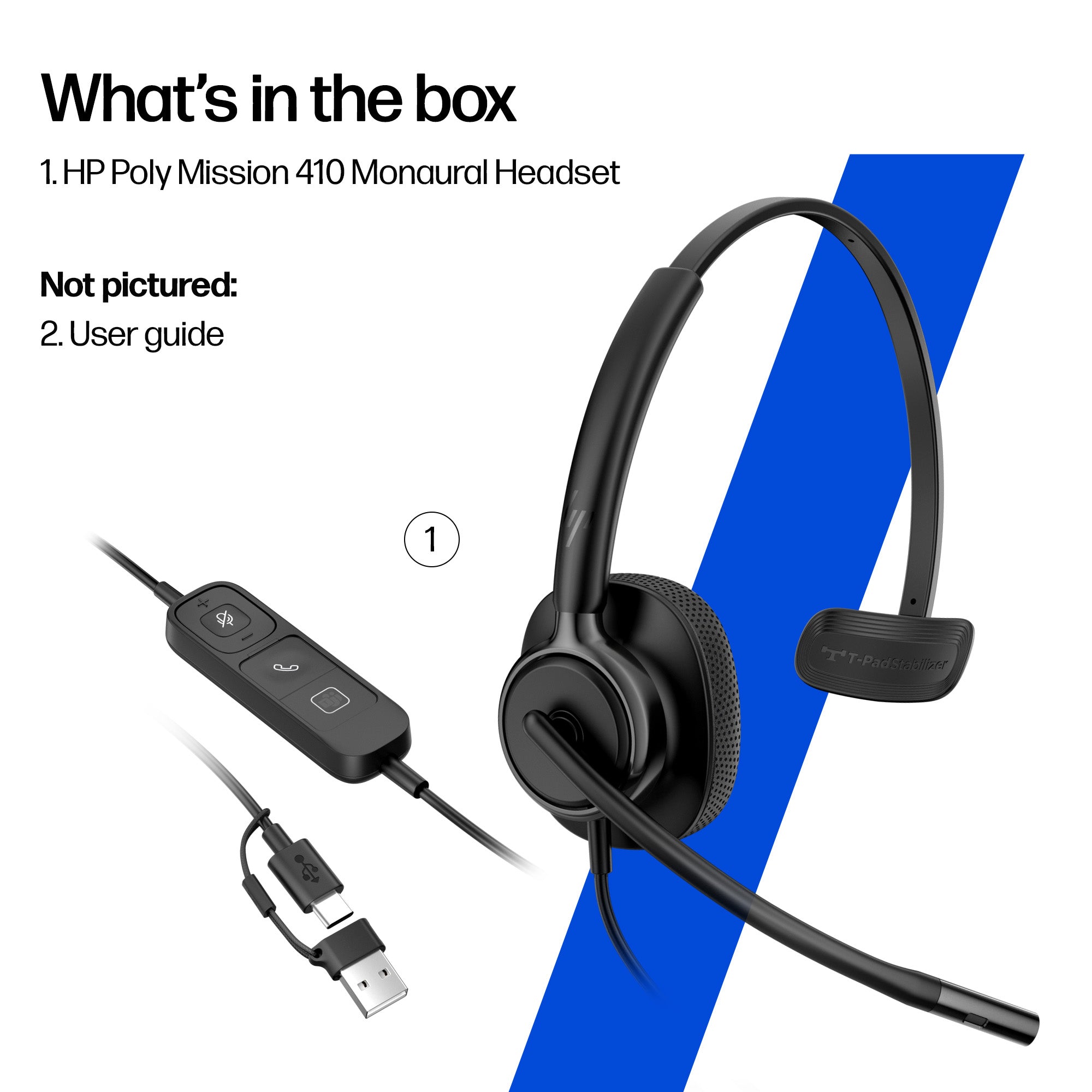 HPE HP Poly Mission 415 Monaural USB Wired Headset (Bulk) (C01B2A6#AC3) - Cartouches Certifiees