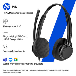HPE HP Poly Mission 415 Monaural USB Wired Headset (C01B2AA#AC3) - Cartouches Certifiees