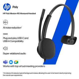HPE HP Poly Mission 415 Monaural USB Wired Headset (C01B2AA#AC3) - Cartouches Certifiees