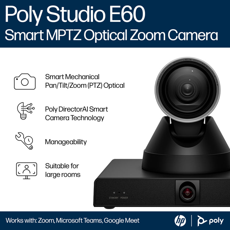 HPE HP Poly Studio E60 Smart Camera 4K MPTZ with 12x Optical Zoom (9W1A6AA#AC3) - Cartouches Certifiees