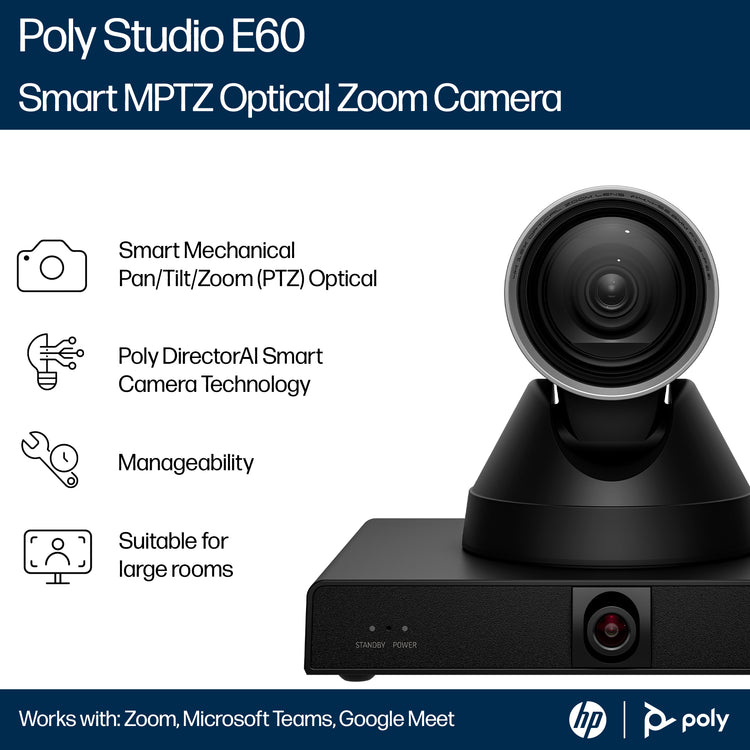 HPE HP Poly Studio E60 Smart Camera 4K MPTZ with 12x Optical Zoom (9W1A6AA#AC3) - Cartouches Certifiees