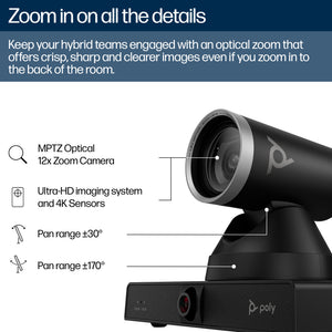 HPE HP Poly Studio E60 Smart Camera 4K MPTZ with 12x Optical Zoom (9W1A6AA#AC3) - Cartouches Certifiees