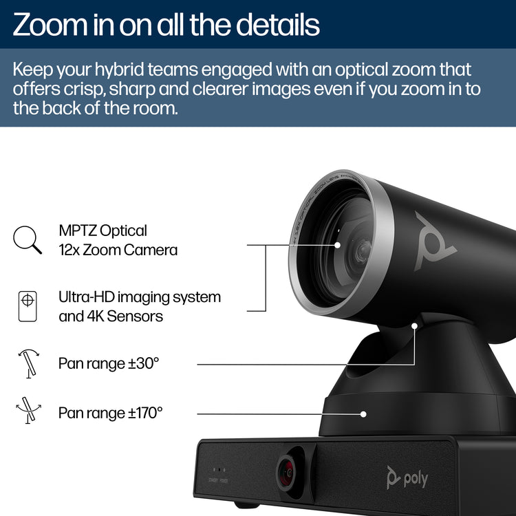 HPE HP Poly Studio E60 Smart Camera 4K MPTZ with 12x Optical Zoom (9W1A6AA#AC3) - Cartouches Certifiees