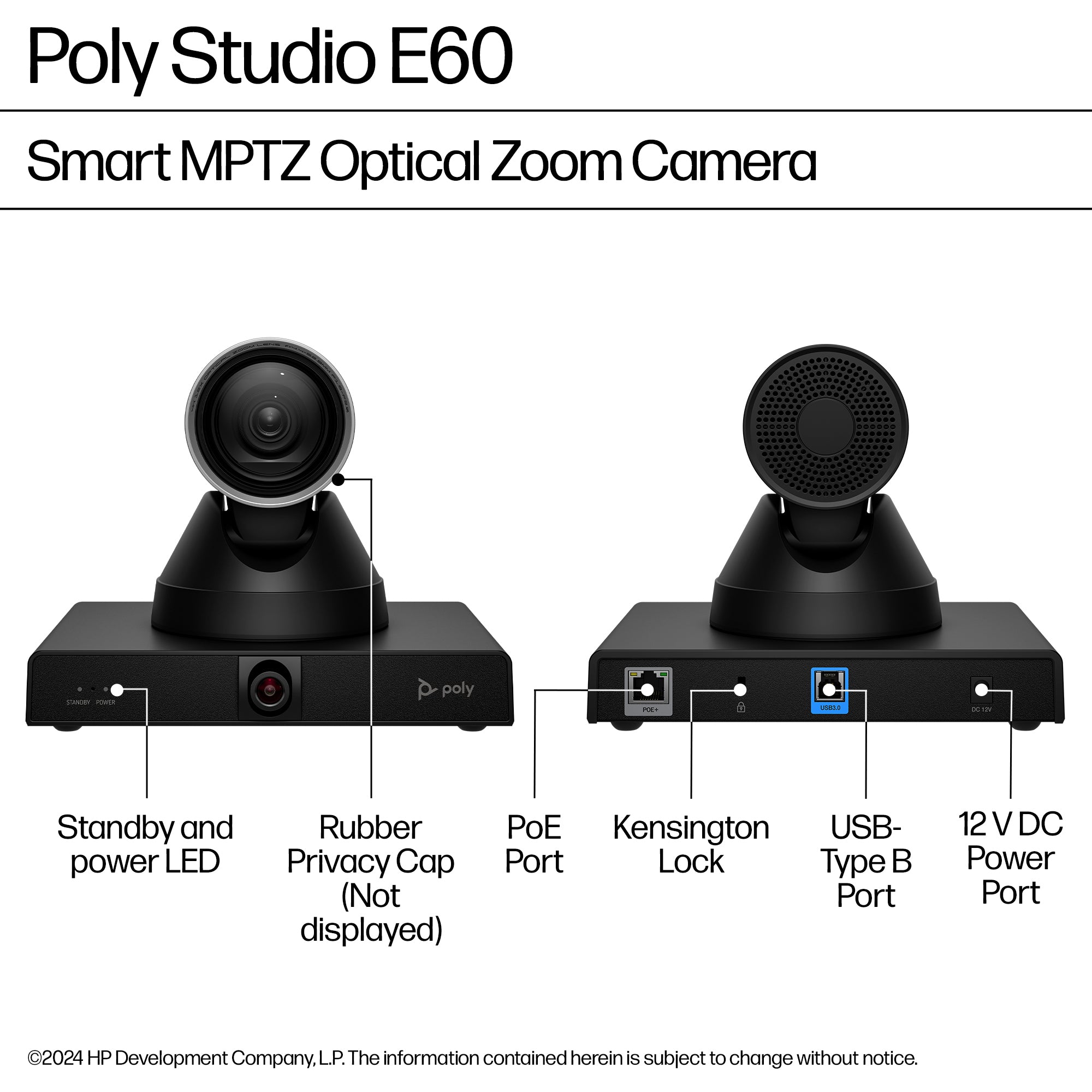 HPE HP Poly Studio E60 Smart Camera 4K MPTZ with 12x Optical Zoom (9W1A6AA#AC3) - Cartouches Certifiees