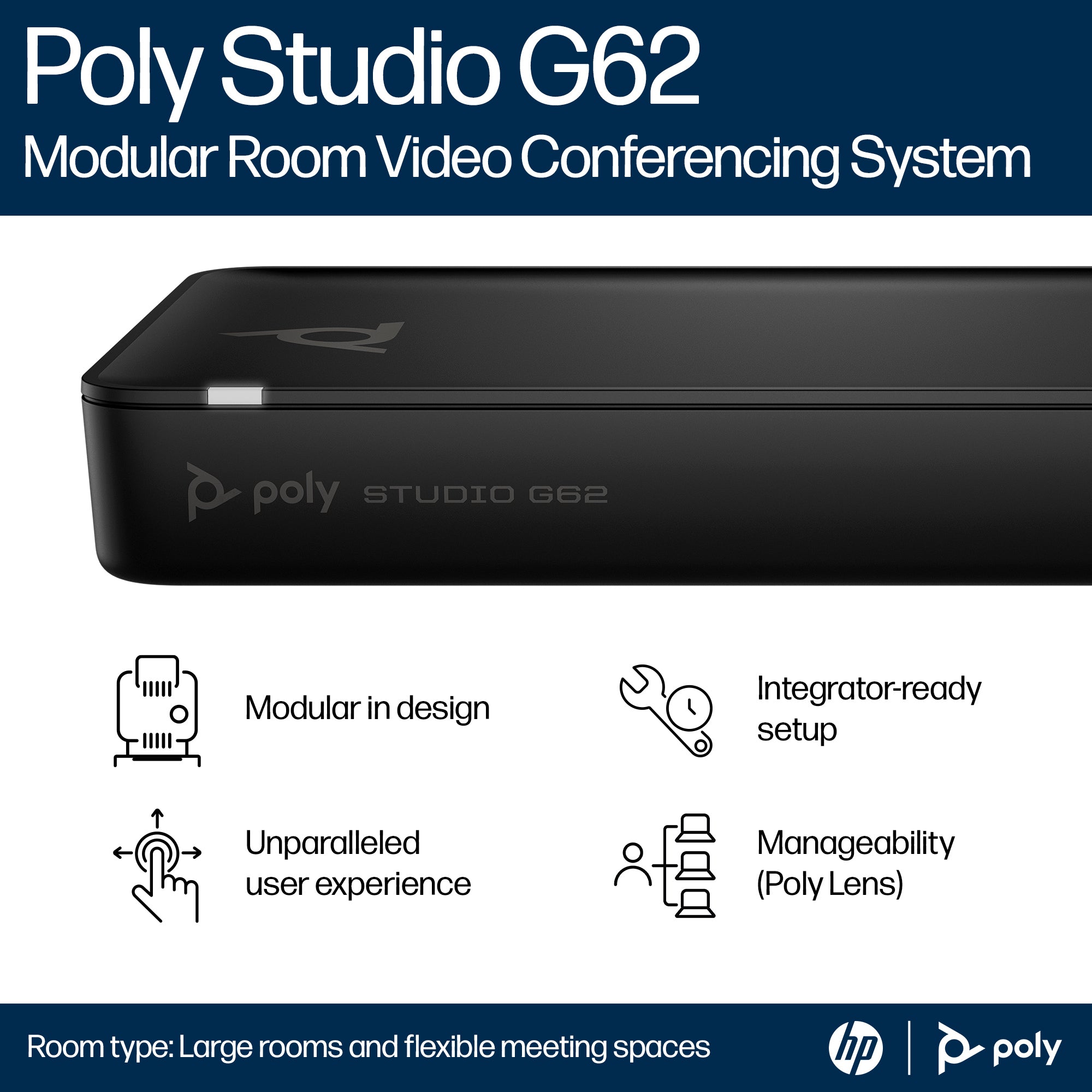 HPE HP Poly Studio G62 With Mounting Plate Kit video conferencing system 10 person(s) Ethernet LAN Personal video conferencing system (A01KCAA#AC3) - Cartouches Certifiees
