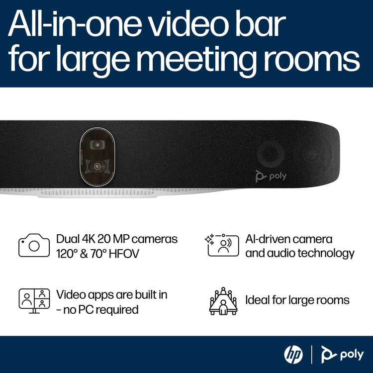 HPE HP Poly Studio X72 All-In-One Video Bar video conferencing system 20 MP Ethernet LAN Video collaboration bar (A4LZ8AA#ABA) - Cartouches Certifiees