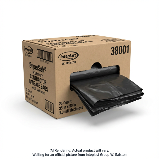 INTEPLAST GROUP Contractor Bags 35" x 50" - 50's Heavy Duty Black - 25 Bags (38001)