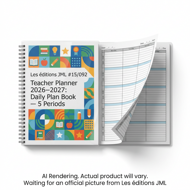 LES ÉDITIONS JML Teacher planner 2026-2027, Daily plan book 5 periods (#15/092) - Cartouches Certifiees