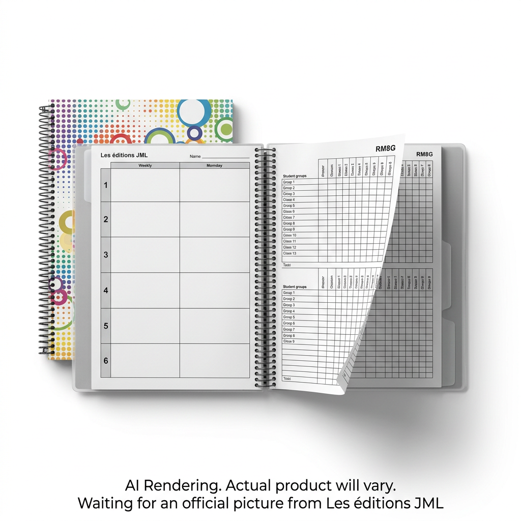 LES ÉDITIONS JML Teacher planner 2026-2027, Weekly plan book 6 periods + record of marks 8 groups (#6+RM8G/116) - Cartouches Certifiees