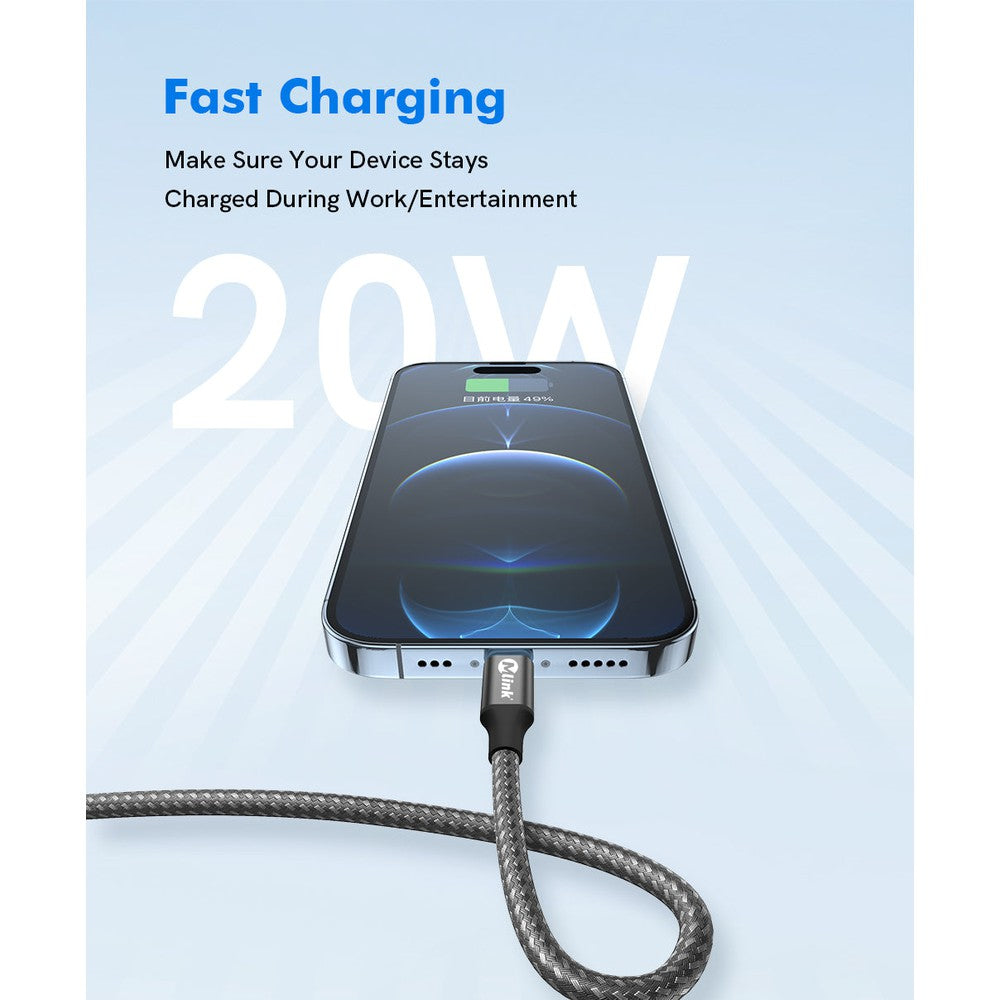 MLINK Lightning to USB Braided Fast Charging Cable PD20W 5V/2.4A - 1m (3.3') (96505) - Cartouches Certifiees