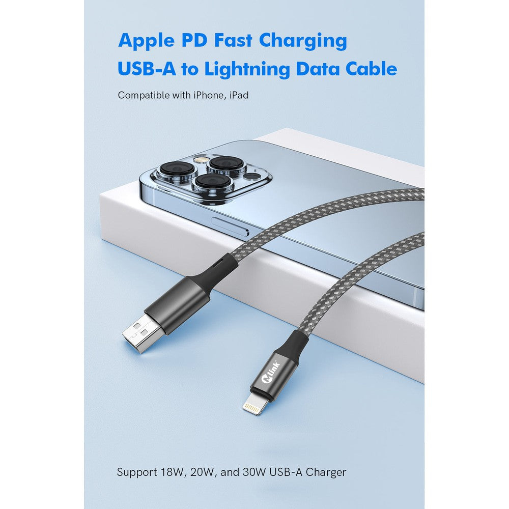 MLINK Lightning to USB Braided Fast Charging Cable PD20W 5V/2.4A - 1m (3.3') (96505) - Cartouches Certifiees