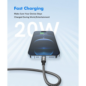 MLINK Lightning to USB Braided Fast Charging Cable PD20W 5V/2.4A - 3m (10') (96507) - Cartouches Certifiees