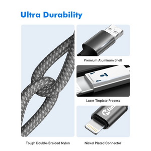 MLINK Lightning to USB Braided Fast Charging Cable PD20W 5V/2.4A - 3m (10') (96507) - Cartouches Certifiees