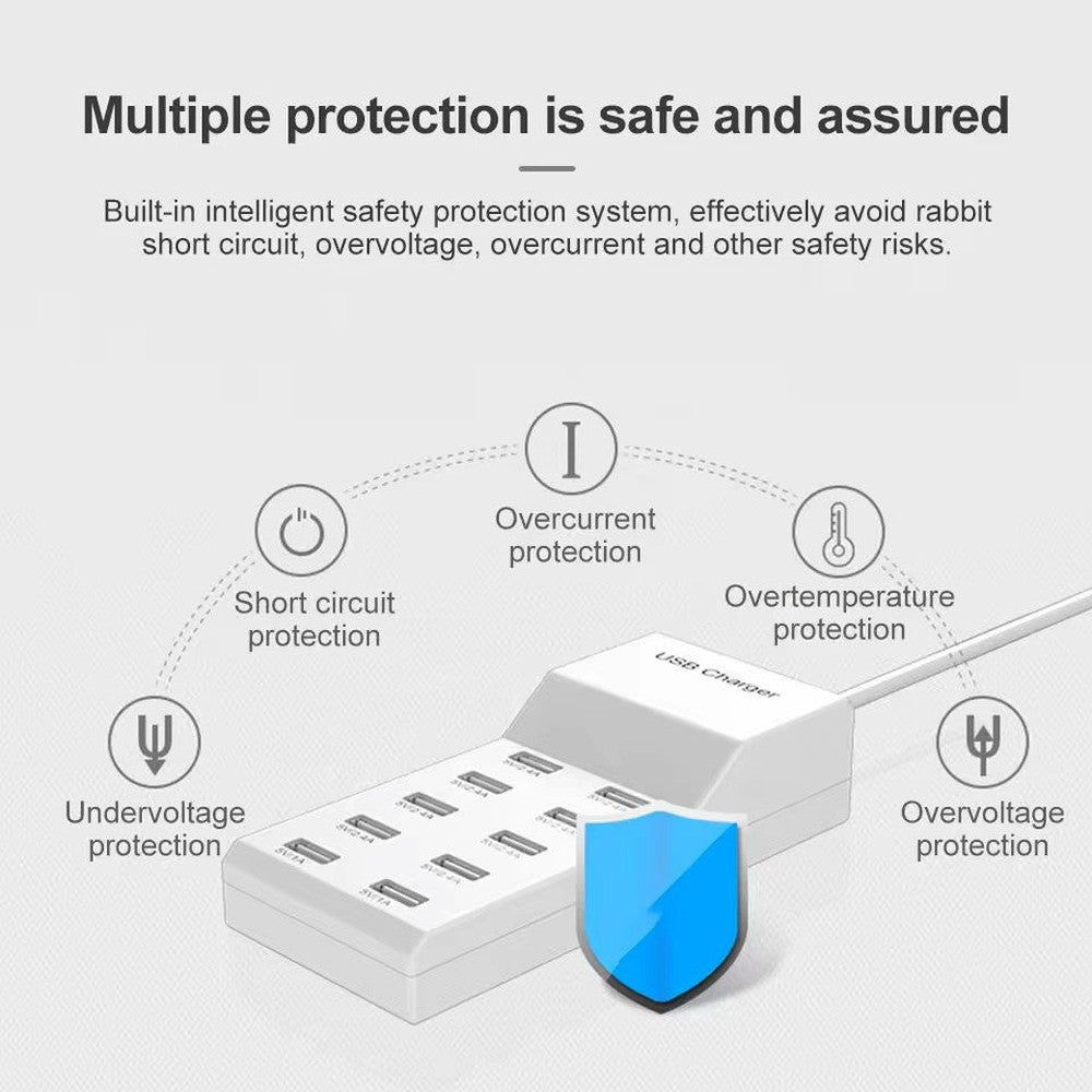 MLINK Smart USB Charger 50W, 10 Ports, 5V 2.4A/1A (96520) - Cartouches Certifiees