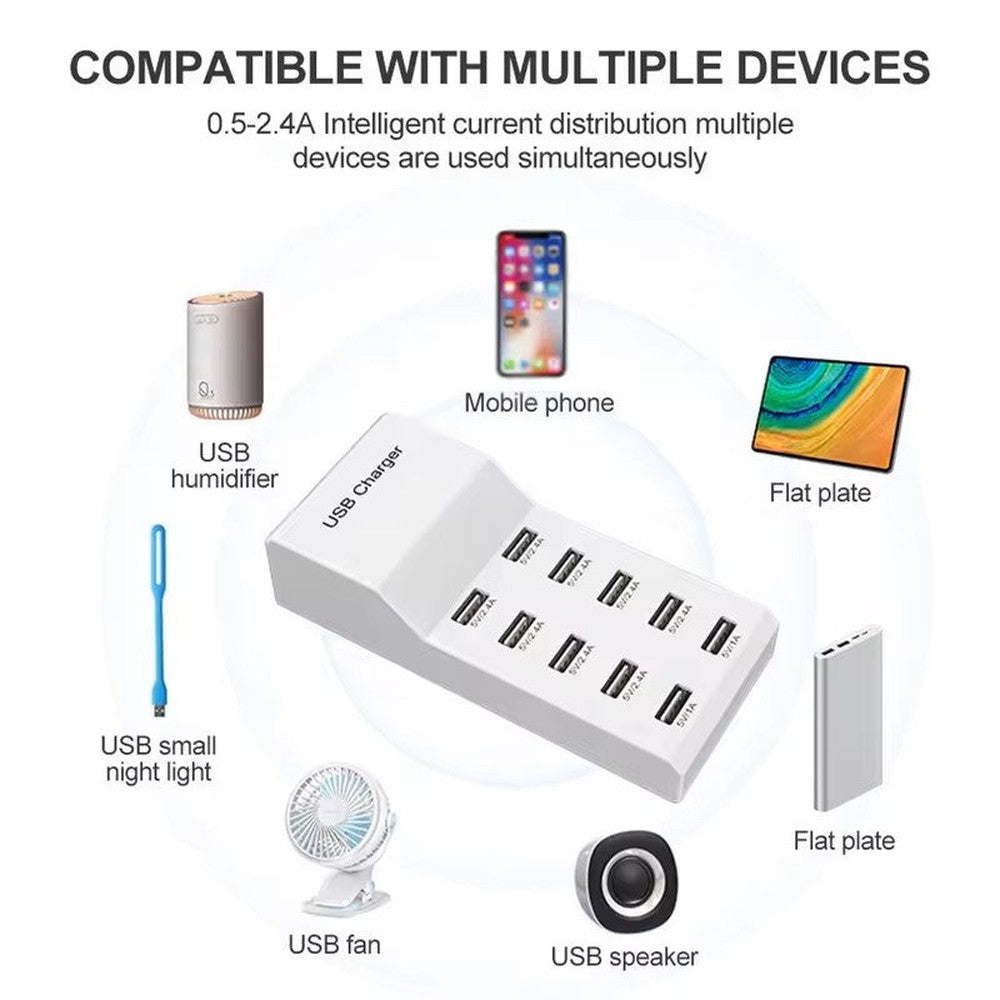 MLINK Smart USB Charger 50W, 10 Ports, 5V 2.4A/1A (96520) - Cartouches Certifiees