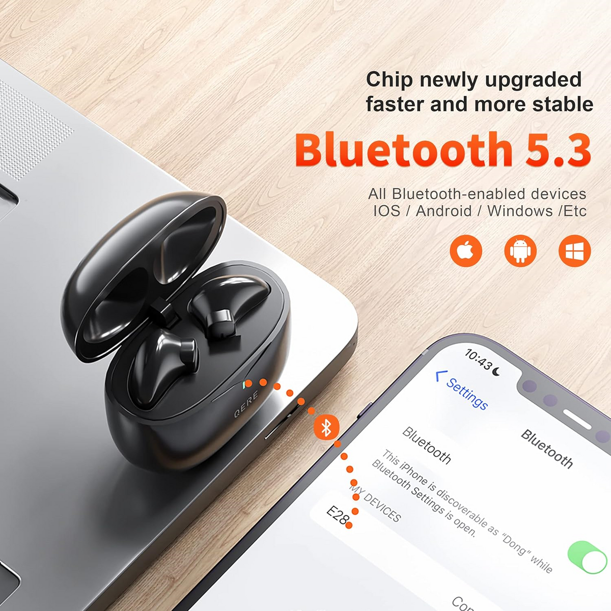 QERE E28 Bluetooth Wireless Earbuds, Immersive Sound & Noise Cancellation, IPX5 - Black (130286) - Cartouches Certifiees