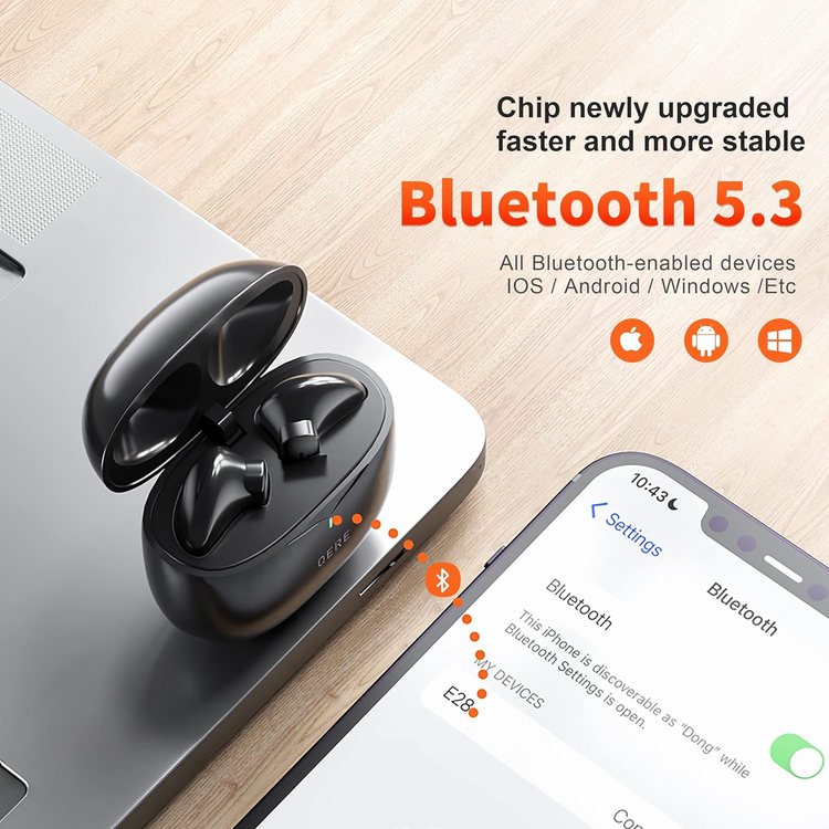 QERE E28 Bluetooth Wireless Earbuds, Immersive Sound & Noise Cancellation, IPX5 - Black (130286) - Cartouches Certifiees