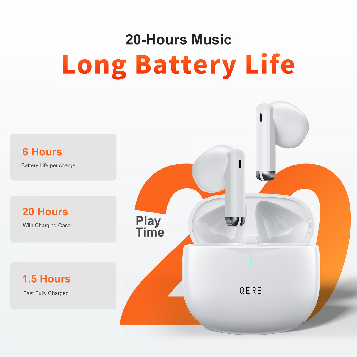QERE E28 Bluetooth Wireless Earbuds, Immersive Sound & Noise Cancellation, IPX5 - White (130279) - Cartouches Certifiees