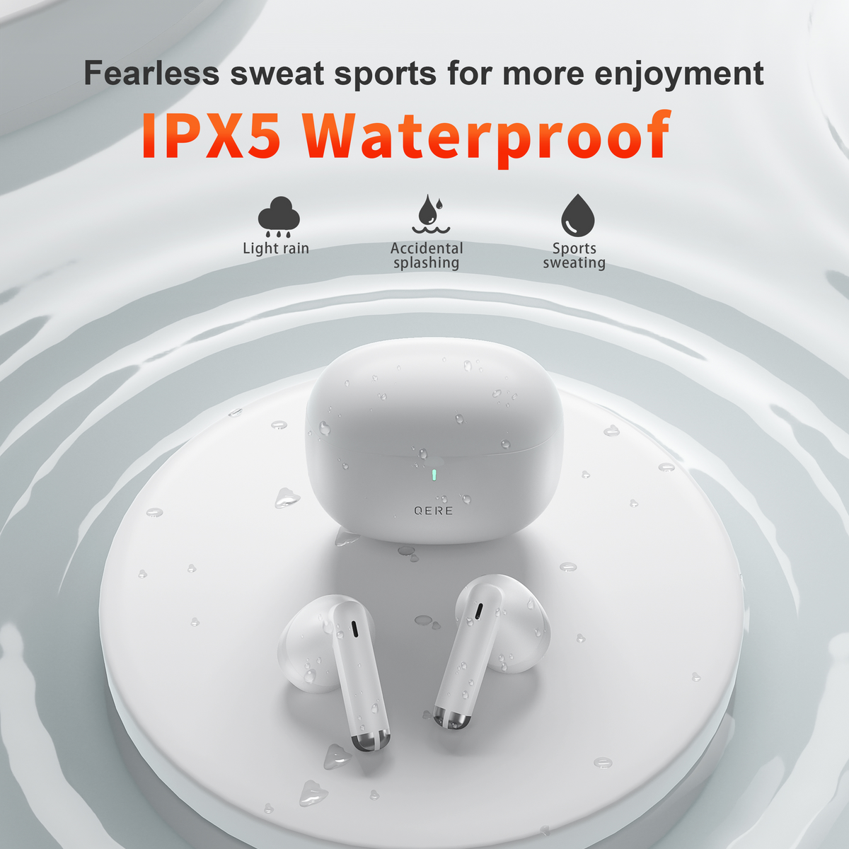 QERE E28 Bluetooth Wireless Earbuds, Immersive Sound & Noise Cancellation, IPX5 - White (130279) - Cartouches Certifiees