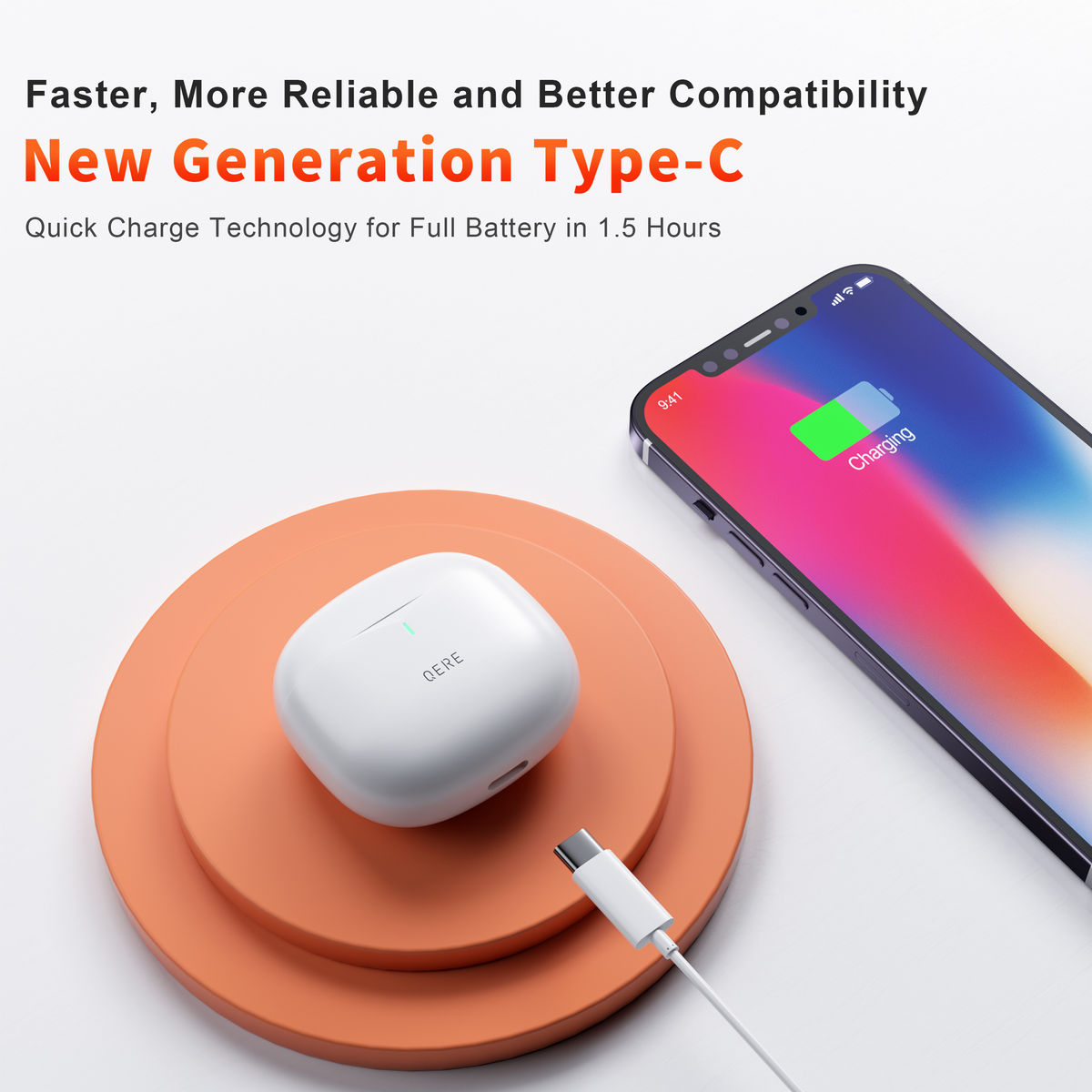 QERE E28 Bluetooth Wireless Earbuds, Immersive Sound & Noise Cancellation, IPX5 - White (130279) - Cartouches Certifiees