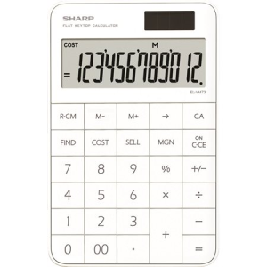 SHARP 12-Digit Flat Keytop Desktop Calculator with Cost/Sell/Margin Functions (EL-VM73WH) - Cartouches Certifiees