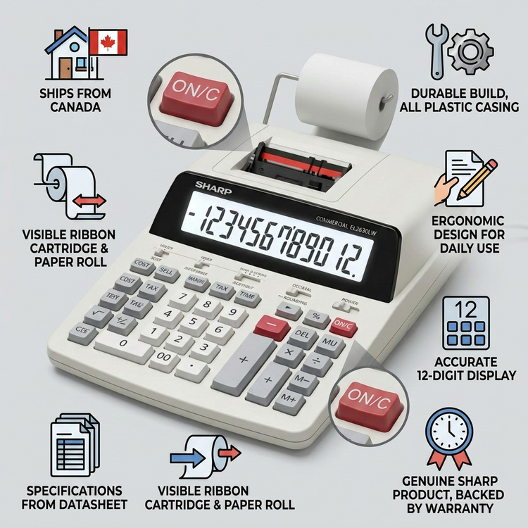 SHARP ELECTRONICS 12 Digit Commercial Printing Calculator (EL2630LW) - Cartouches Certifiees