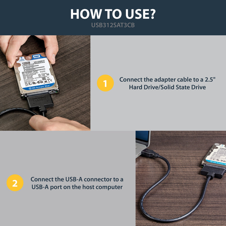 STARTECH cable gender changer USB 3.1 A SATA 7+15 pin Black (USB312SAT3CB) - Cartouches Certifiees