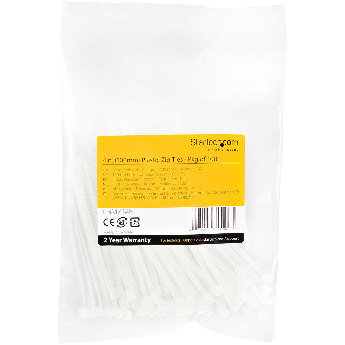 STARTECH cable tie Releasable cable tie Nylon, Plastic White 100 pc(s) (CBMZT4N) - Cartouches Certifiees