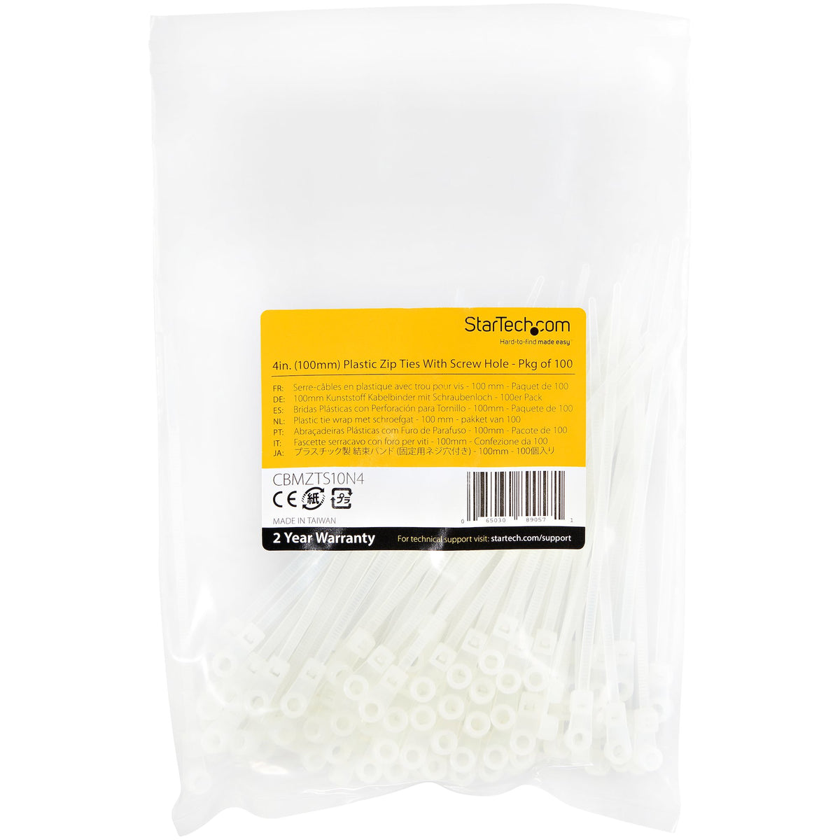 STARTECH cable tie Releasable cable tie Nylon, Plastic White 100 pc(s) (CBMZTS10N4) - Cartouches Certifiees