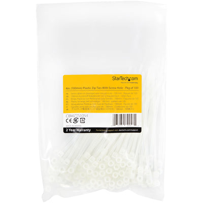 STARTECH cable tie Releasable cable tie Nylon, Plastic White 100 pc(s) (CBMZTS10N4) - Cartouches Certifiees