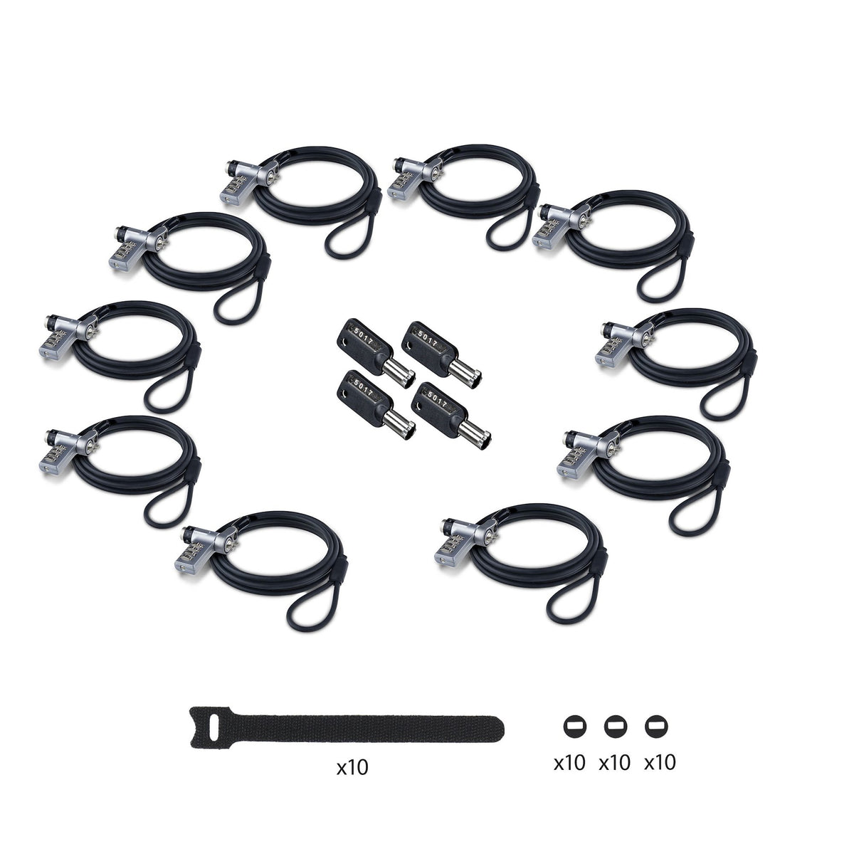 STARTECH .com 10-Pack 3-in-1 Laptop Lock cable lock Black, Silver 2 m (UDUOKA10-LAPTOP-LOCK) - Cartouches Certifiees