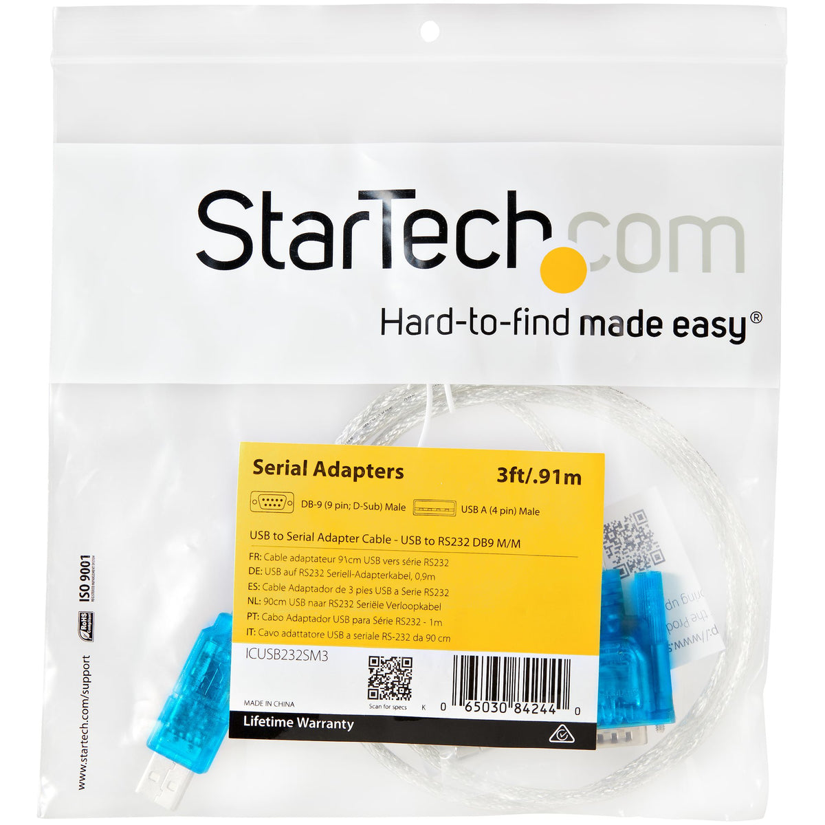 STARTECH .com cable gender changer DB-9 USB 2.0 A Blue, Transparent (ICUSB232SM3) - Cartouches Certifiees