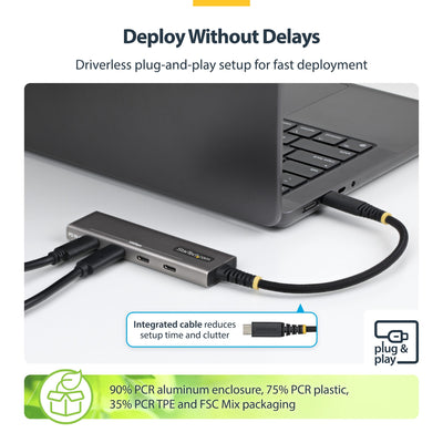 STARTECH .com interface hub USB 3.2 Gen 2 (3.1 Gen 2) Type-C 10000 Mbit/s Grey (309B-USBC-HUB) - Cartouches Certifiees