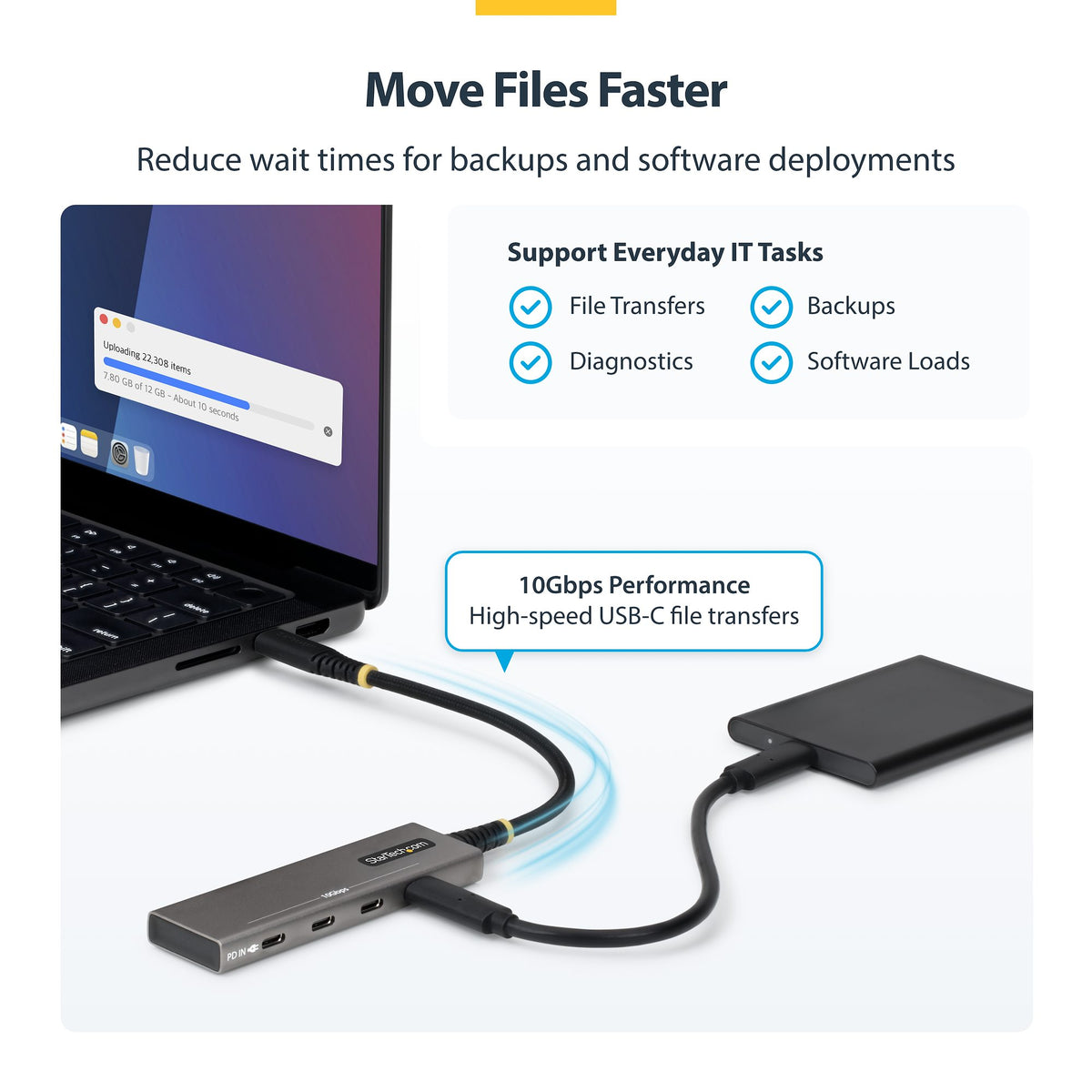STARTECH .com interface hub USB 3.2 Gen 2 (3.1 Gen 2) Type-C 10000 Mbit/s Grey (309B-USBC-HUB) - Cartouches Certifiees