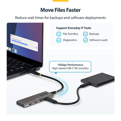 STARTECH .com interface hub USB 3.2 Gen 2 (3.1 Gen 2) Type-C 10000 Mbit/s Grey (309B-USBC-HUB) - Cartouches Certifiees