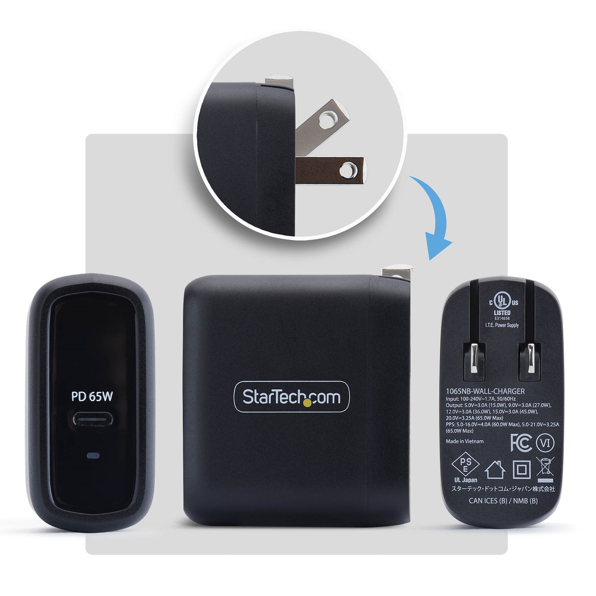 STARTECH .com mobile device charger Universal Black AC Fast charging Indoor (1065NB-WALL-CHARGER) - Cartouches Certifiees