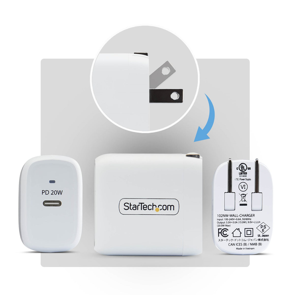 STARTECH .com mobile device charger Universal White AC Fast charging Indoor (102NW-WALL-CHARGER) - Cartouches Certifiees
