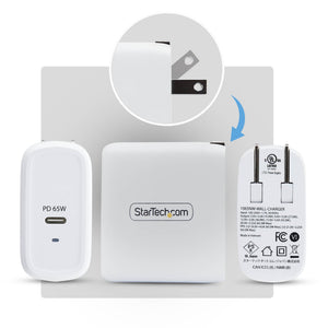 STARTECH .com mobile device charger Universal White AC Fast charging Indoor (1065NW-WALL-CHARGER) - Cartouches Certifiees