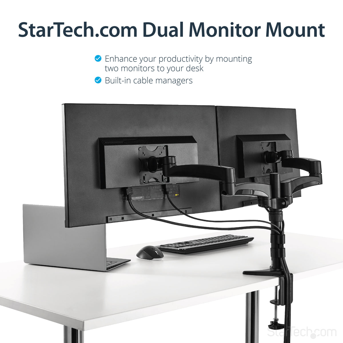 STARTECH .com monitor mount / stand 61 cm (24") Desk Black (ARMDUAL) - Cartouches Certifiees