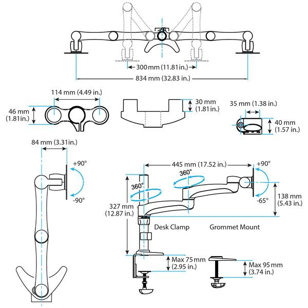 STARTECH .com monitor mount / stand 61 cm (24") Desk Black (ARMDUAL) - Cartouches Certifiees