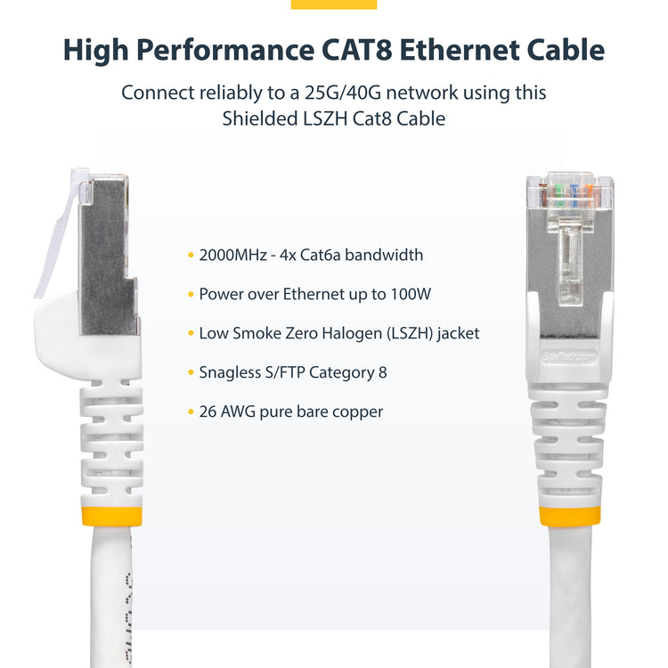 STARTECH .com networking cable White 3 m S/FTP (S-STP) Round (NLWH-10F-CAT8-PATCH) - Cartouches Certifiees