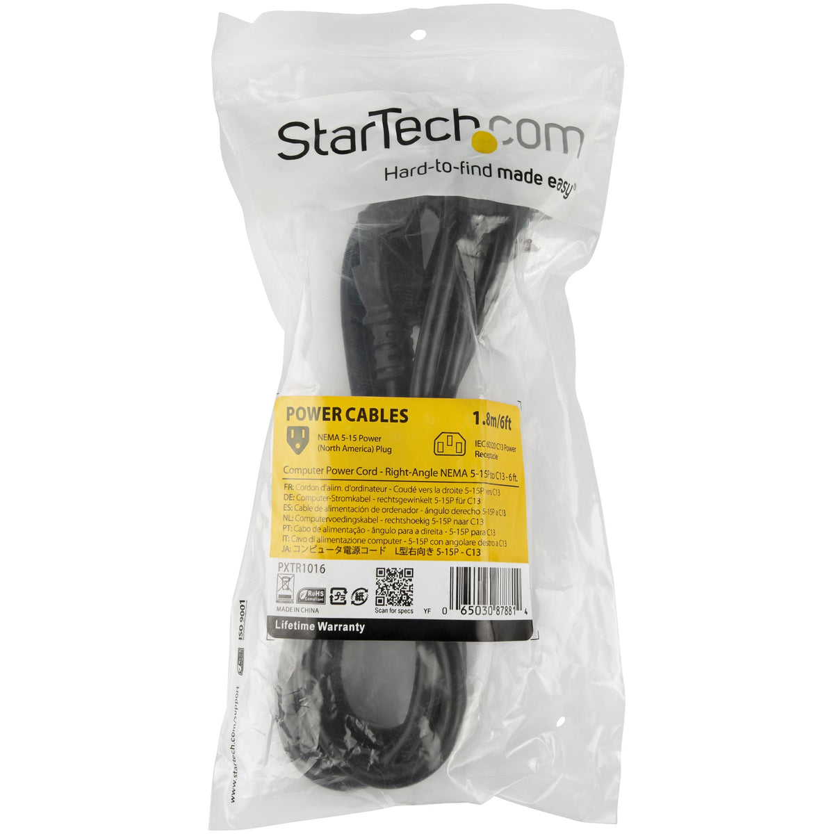 STARTECH .com power cable Black 1,8 m NEMA 5-15P C13 coupler (PXTR1016) - Cartouches Certifiees