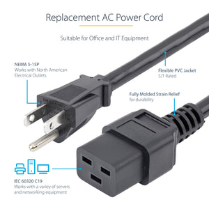 STARTECH .com power cable Black 1,8 m NEMA 5-15P C19 coupler (PXT515C19146) - Cartouches Certifiees
