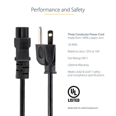 STARTECH .com power cable Black 1,8 m NEMA 5-15P C5 coupler (PXT101NB3S) - Cartouches Certifiees