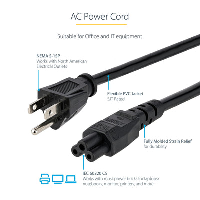 STARTECH .com power cable Black 1,8 m NEMA 5-15P C5 coupler (PXT101NB3S) - Cartouches Certifiees