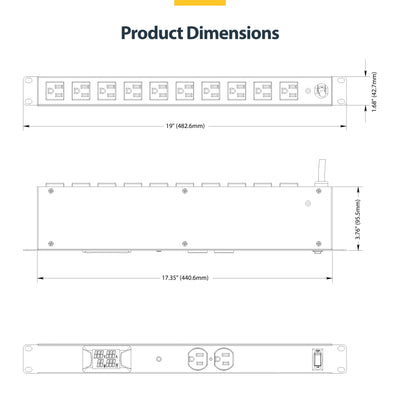 STARTECH .com power distribution unit (PDU) 12 AC outlet(s) 1U Black (12NM8-RACK-MOUNT-PDU) - Cartouches Certifiees