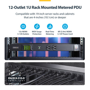 STARTECH .com power distribution unit (PDU) 12 AC outlet(s) 1U Black (12NM8-RACK-MOUNT-PDU) - Cartouches Certifiees