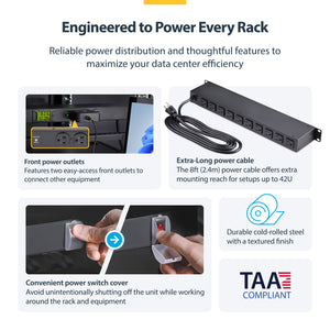 STARTECH .com power distribution unit (PDU) 12 AC outlet(s) 1U Black (12NM8-RACK-MOUNT-PDU) - Cartouches Certifiees