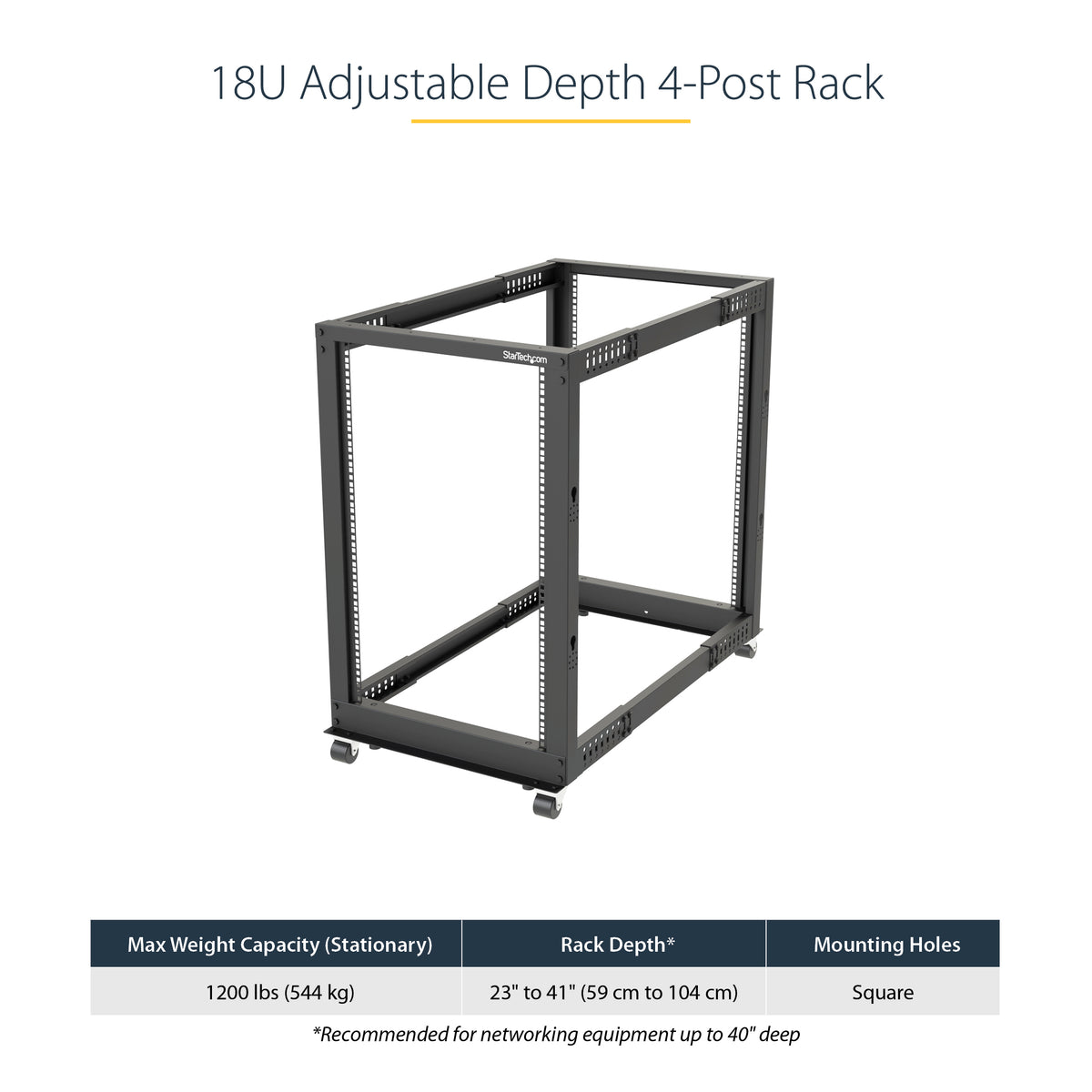 STARTECH .com rack cabinet 18U Freestanding rack Black (4POSTRACK18U) - Cartouches Certifiees