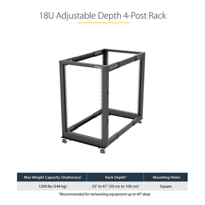 STARTECH .com rack cabinet 18U Freestanding rack Black (4POSTRACK18U) - Cartouches Certifiees